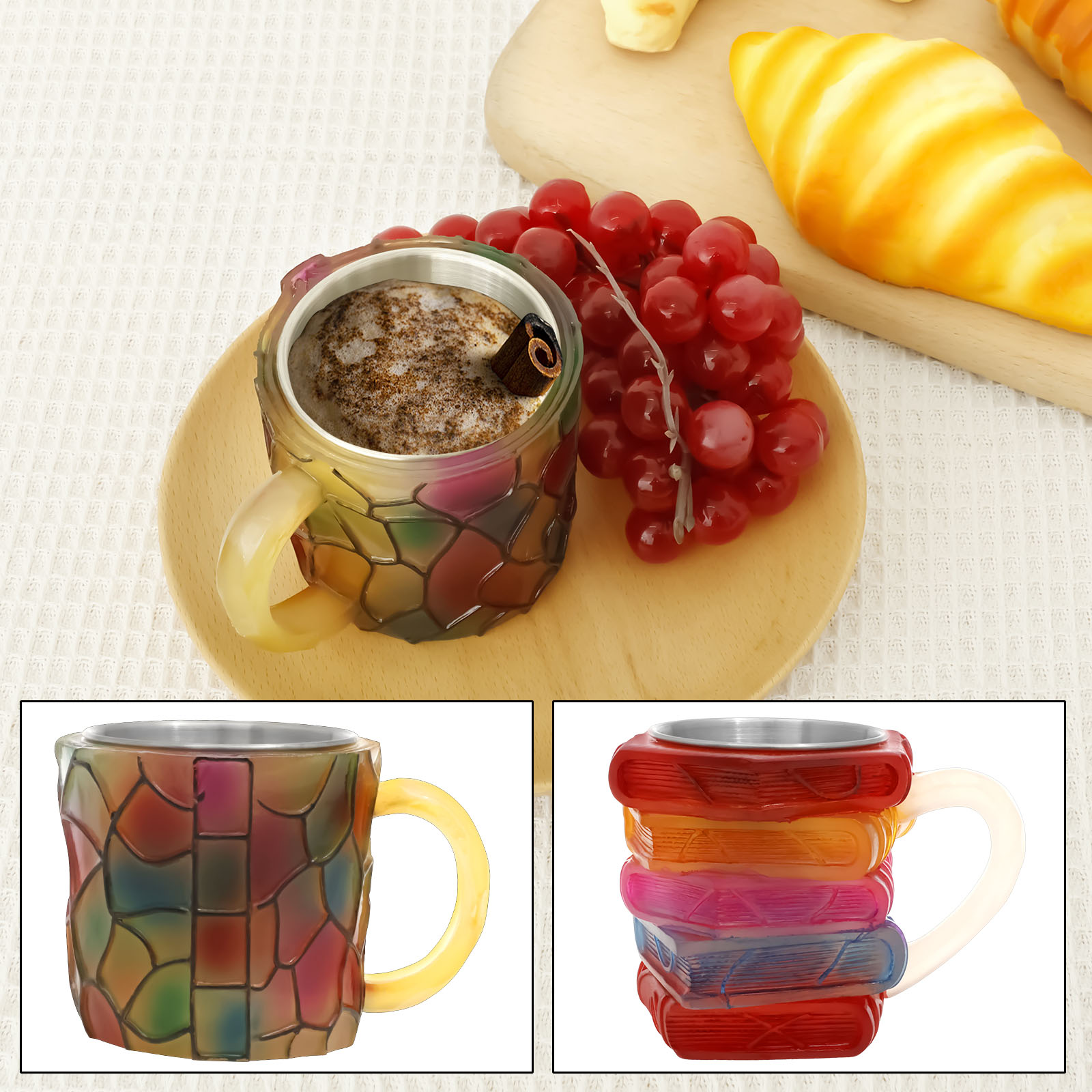 Painted Book Mug 3D Colored Gl - Coffee Equipment Gift 评论和价格
